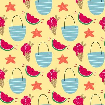 Bright summer seamless pattern on theme of beach holiday Stock Illustration