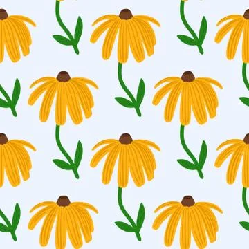 Bright summer seamless pattern with yellow sunflower silhouette. Isolated flo Stock Illustration