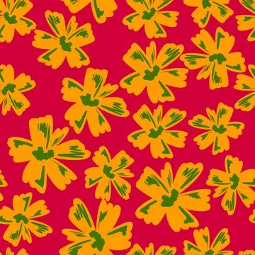 Bright summer seamless pattern with yellow abstract flower bud elements. Pink Illustrazione stock