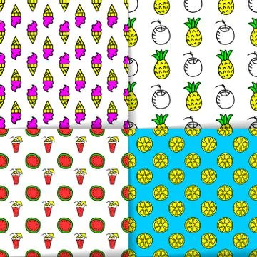 Bright summer seamless patterns, neon colors Stock Illustration