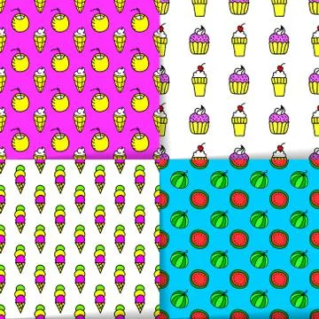 Bright summer seamless patterns, neon colors Stock Illustration