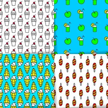 Bright summer seamless patterns, neon colors Stock Illustration