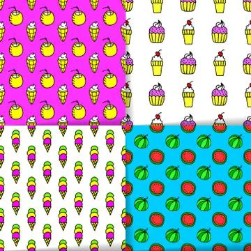 Bright summer seamless patterns, neon colors Stock Illustration