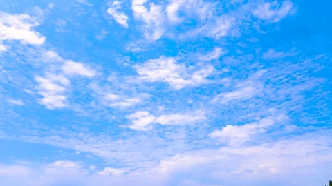 Bright Summer Sky With Moving White Clouds Over A Clear Blue Atmosphere Stock Footage 342220483