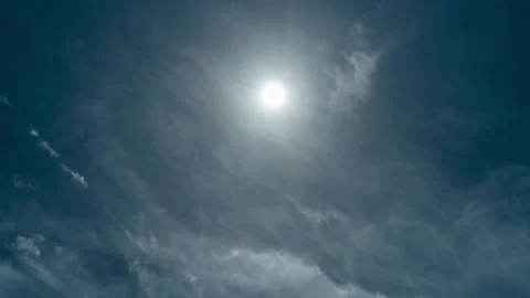 Bright Summer Sun Shining Through Thin Wispy Clouds in the Blue Sky Stock Footage 341954469