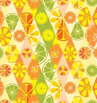 Bright summer texture with a pattern of lemons limes oranges citrus fresh fru Stock Illustration