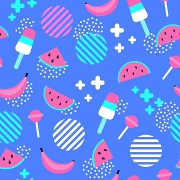 Bright summerpattern of elements - watermelon, ice cream, banana, lollipop Stock Illustration