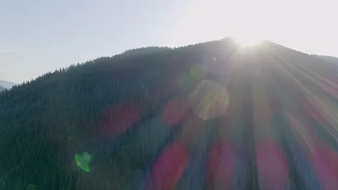 Bright sun appear from behind green hill, bright sun Stock Footage 321428334