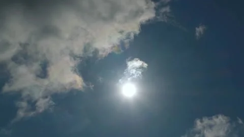 Bright Sun in Deep Blue Sky with Soft White Clouds and Lens Flare Stock Footage 328361200