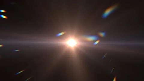 Bright Sun with Flare and Light Refractions in a Dark Sky Stock Illustration