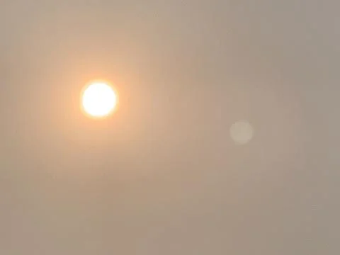 Bright Sun Glowing Through Hazy Overcast Sky Jakarta Indonesia Stock Photos