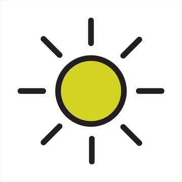 Bright sun icon with rays yellow solar symbol isolated vector Stock Illustration