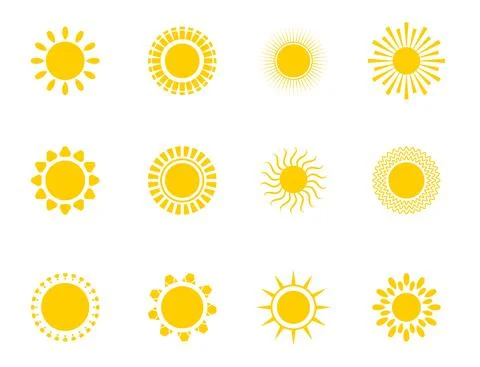 Bright sun icons set vector. Sunset logo in various design on white isolated  Stock Illustration