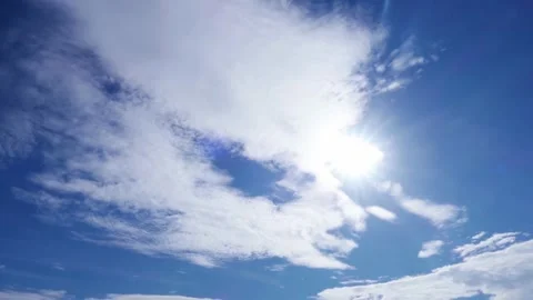 Bright sun light ray flare n sunbeam shining on navy blue sky Video stock 152305976