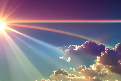 Bright sun light ray flare n sunbeam shining through Stock-Illustration