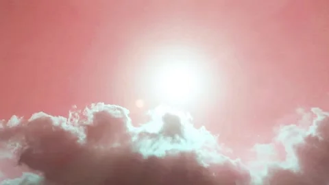 Bright sun light ray shine through pastel pink cloud on sunny clear sky Stock Footage 310250385