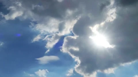 Bright sun light ray shining through dark rain storm cloud with raindrops Stock-Footage 148268251