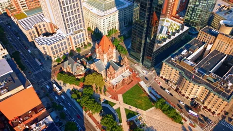Bright sun lights the view of Copley Square in the historic Back Bay Stock Footage 343445219