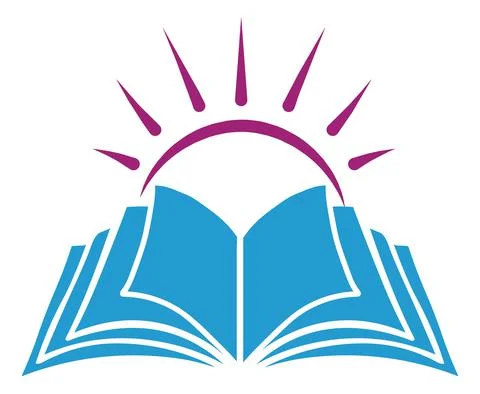 Bright sun in an open book for logo design Stock Illustration