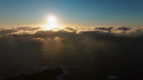 Bright Sun Over The Clouds And Sea With Wind Turbine Stock Footage 298937588