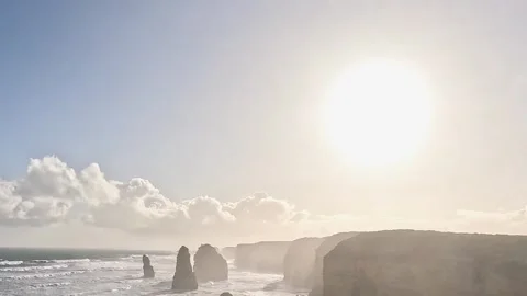 Bright Sun Over Ocean Cliffs and Sea Stacks Vídeo Stock 308613441