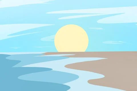 Bright Sun Over Quiet Daytime Beach Illustration Stock Illustration