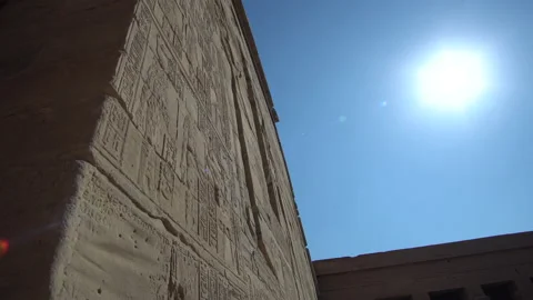 Bright sun ray blue sky over Philae temple architecture space in Aswan, Egypt Stock Footage 197593524