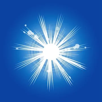 Bright sun with rays in a clear sky at noon. Vector drawing Stock Illustration