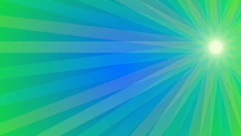 Bright sun rays shining through green and blue gradient sky illustration Ilustração Stock