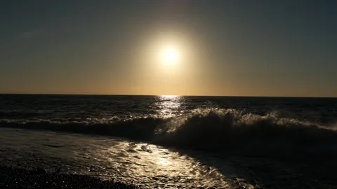 Bright Sun Reflection Over Sea Horizon at Sunset Video stock 347983983