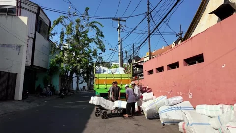 Bright sun shines over narrow street Stock Footage 345144053