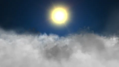 Bright Sun Shining Above Soft Clouds in Clear Blue Sky Stock-Footage 304423006