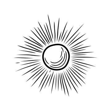 Bright sun shining with rays, hand drawn sketch illustration Stock Illustration