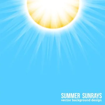 Bright Sun with sun rays on blue sky background. Beautiful sunny banner with Stock Illustration