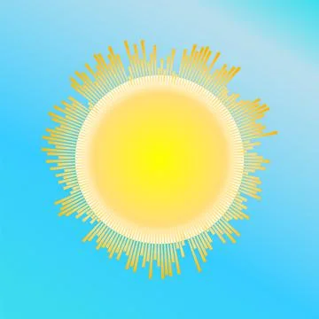 Bright sun with sun rays wave on blue background. Beautiful equalizer sunbeams Stock Illustration