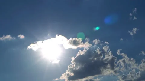 Bright Sun Sunshine Rays Glare Sunlight Cumulus Cloud Blue Sky Timelapse. Beauti Stock Footage 202073823
