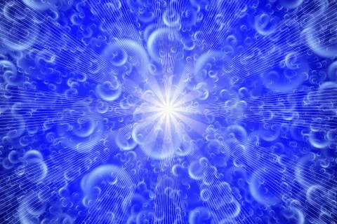 Bright sun view through blue water bubbles Stock Illustration