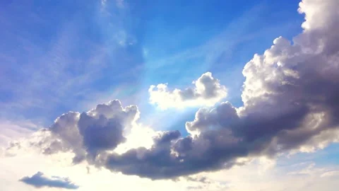 Bright Sunbeams Piercing Through Cumulus Clouds in Blue Sky 스톡 동영상 310817611