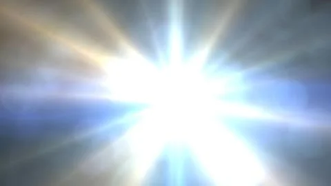 Bright Sunburst Over Cloudy Sky with Radiant Light and Flare Effects イラスト素材