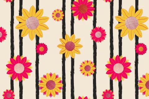 Bright sunflower vector seamless pattern Stock Illustration