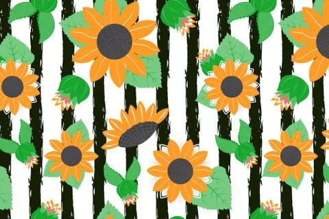Bright sunflower vector seamless pattern Stock Illustration