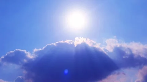 Bright sunlight n sun ray on dramatic rain stom cloud on navy blue sky TimeLapse Stock Footage 310163377