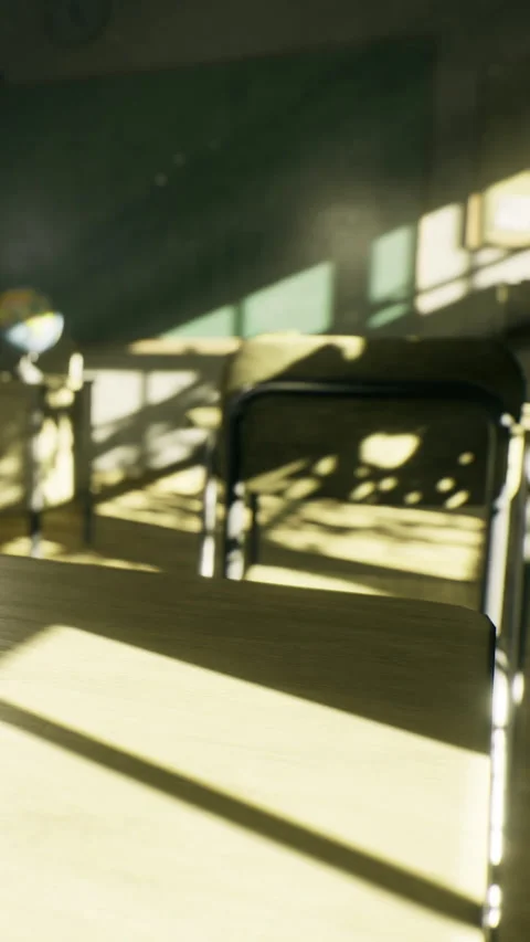 Bright sunlight shines through a classroom window in the afternoon Stock Footage 335972611
