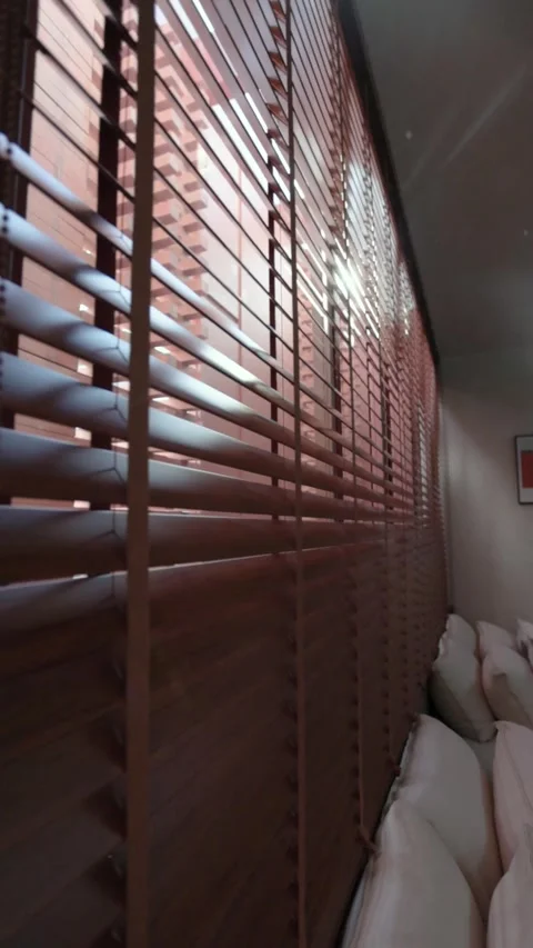 Bright Sunlight Streaming Through Window Blinds with Lens Flare Indoors Stock Footage 344038021
