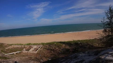 BRIGHT SUNNY DAY ON SANDY BEACH CINEMATIC STILL SHOT Stock Footage 337605261