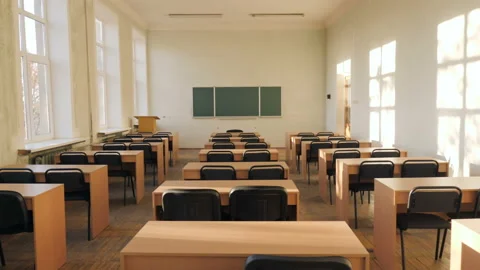 Bright Sunny Lecture Hall. Empty Large Classroom. Stock Footage 164173378
