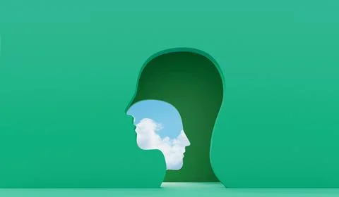 Bright sunny sky seen through a side profile hole in a wall. 3D Rendering Stock Illustration