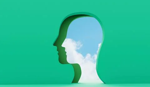 Bright sunny sky seen through a side profile hole in a wall. 3D Rendering Stock Illustration