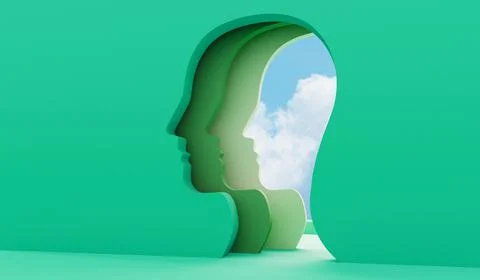 Bright sunny sky seen through a side profile hole in a wall. 3D Rendering Stock Illustration
