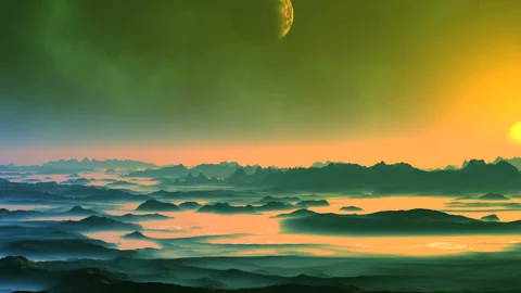 Bright Sunrise over an Alien Planet Stock Footage 132862846